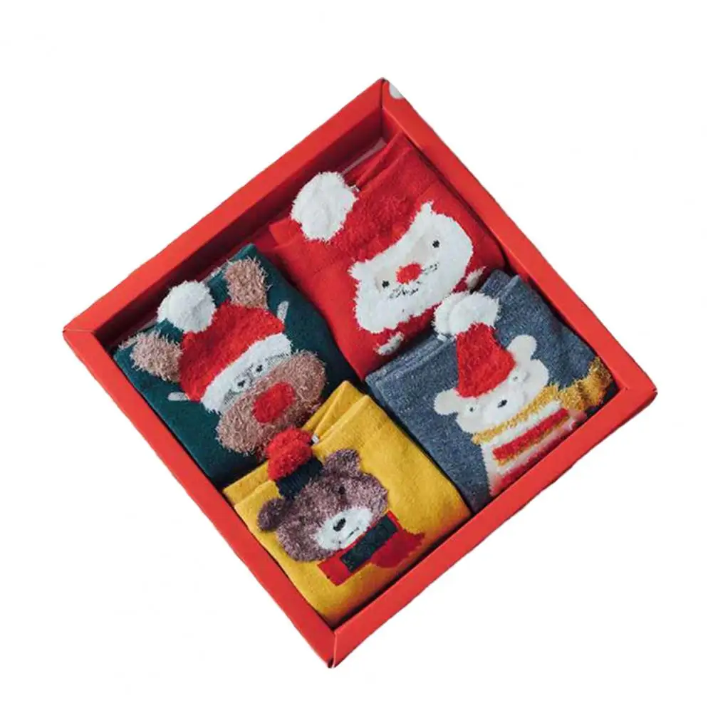 

4 пары рождественских носков уютные рождественские носки лиса Санта Клаус рождественские чулки