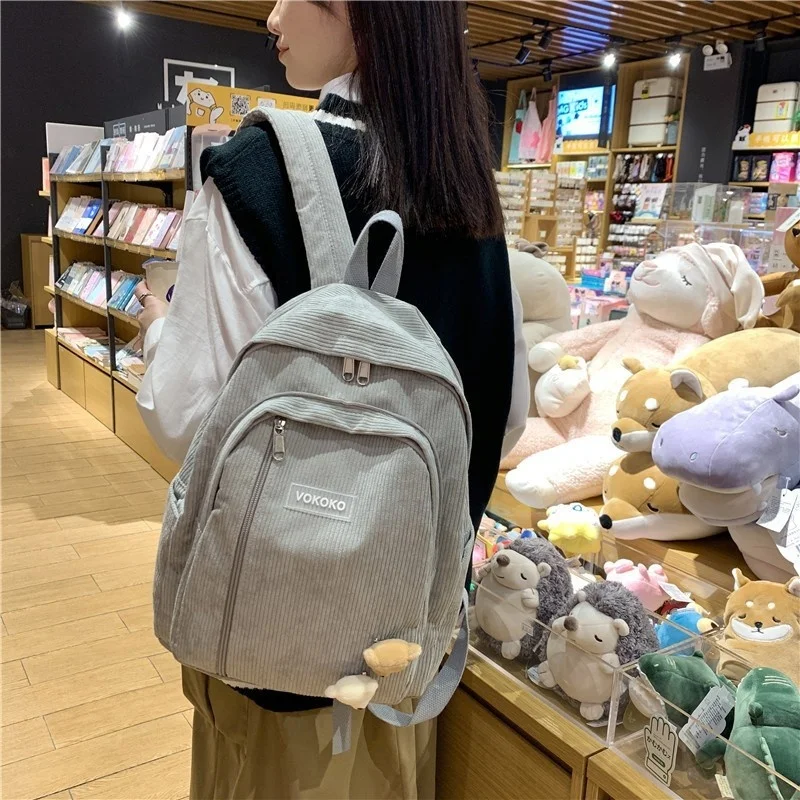 

Cute Woman Backpack Corduroy Schoolbag for Teenage Girls Boys Female Stripe Fashion Bag Student Lady Book Pack