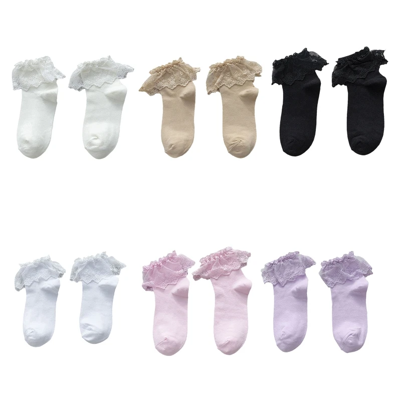 

Хлопковые модельные носки в стиле Лолиты, кружевные чулочно-носочные изделия с оборками, носки до щиколотки для девочек, носки