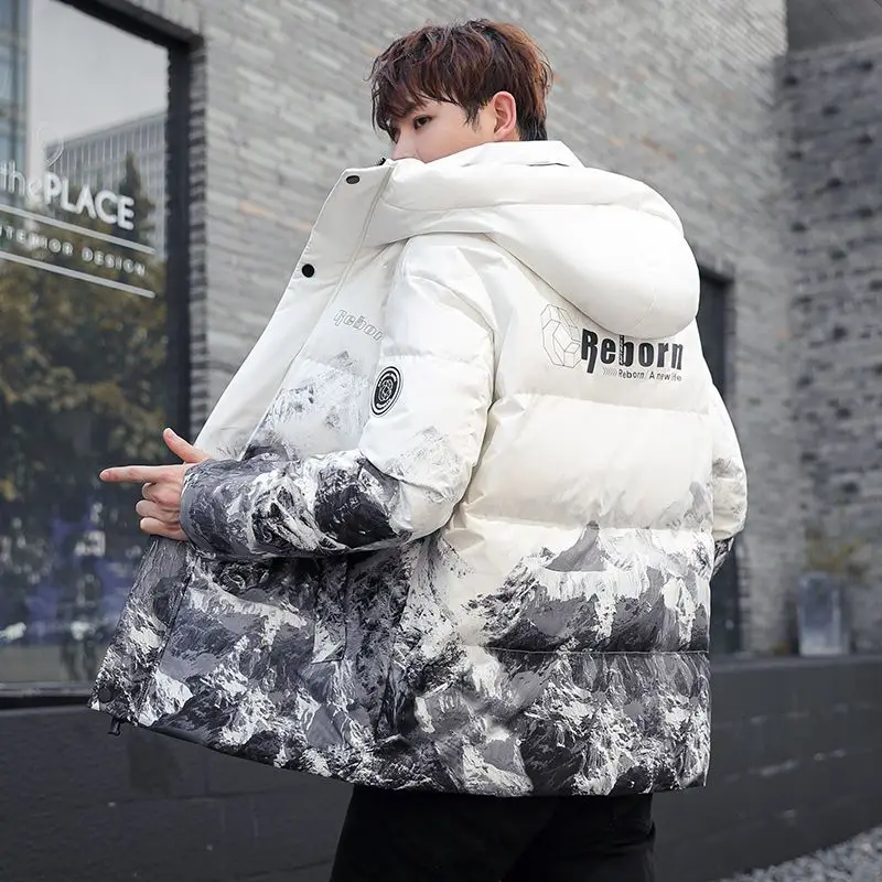 Мужская зимняя куртка на утином пуху с капюшоном молнии