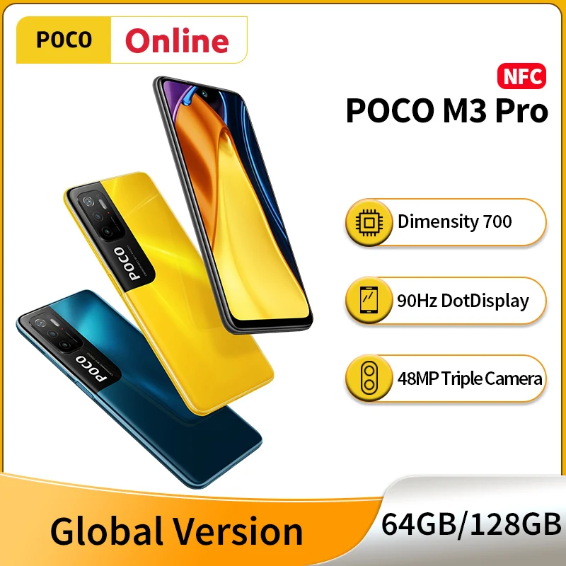 Новинка смартфон глобальная версия POCO M3 Pro 64 ГБ/128 ГБ 700 дюйма 2400x1080 90 Гц DotDisplay 48 МП