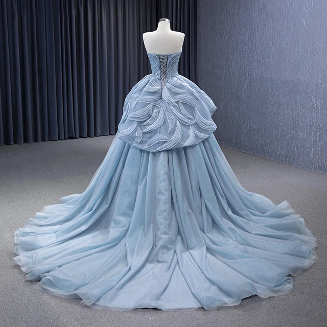 Simple Party Dress Organza Ball Gown Sweetheart Sleeveless Blue Sequin Dress Pleat RSM231064 فستان سهرة نسائي 2