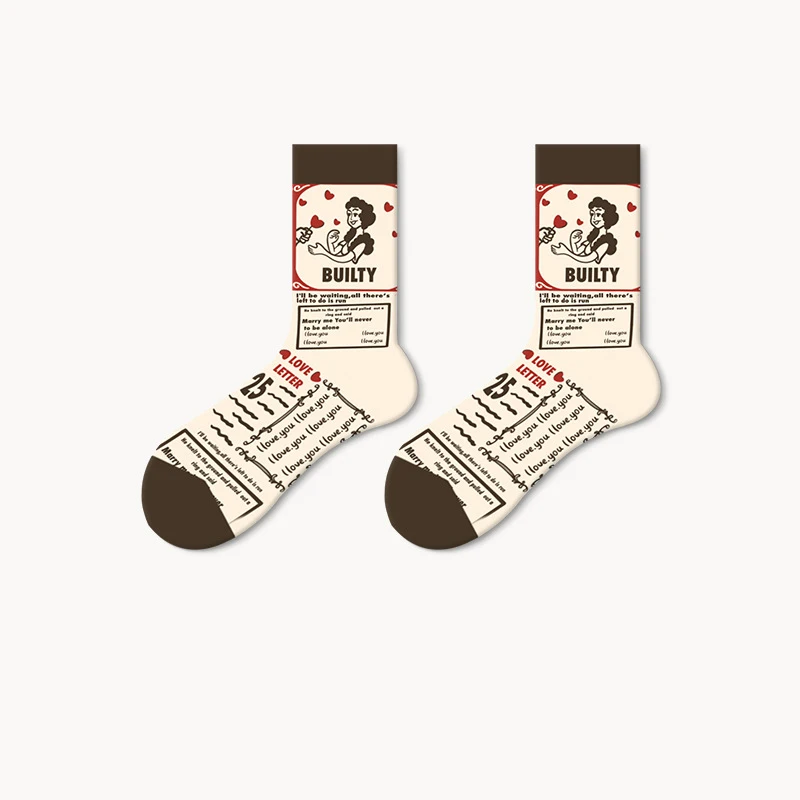 5 Pairs Medium Tube Socks French Oil Painting Popular European and American Street Retro Couple Socks Cotton Socks Women's Boots