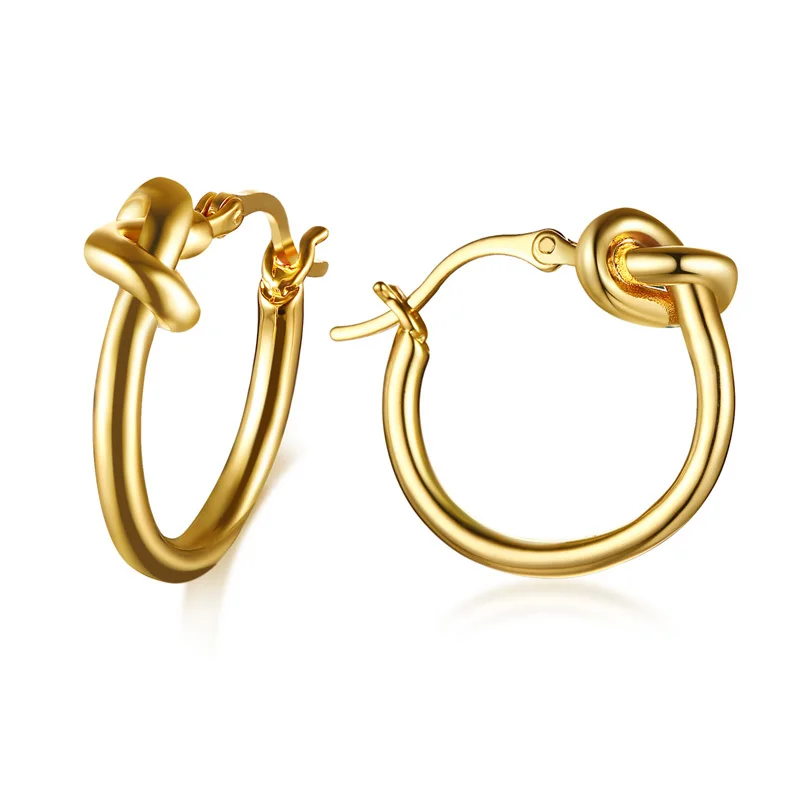 Chic Gold Color Knot Hoop Earrings for Women Lady Wedding Birthday Party Gift Jewelry