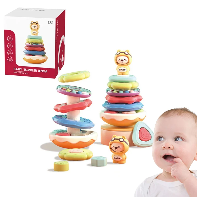

Baby Toy Kawaii Tumbler Changing Face Little Bear Musical Ferrule Ring Stack Montessori Educational Boys Girls Birthday Gifts