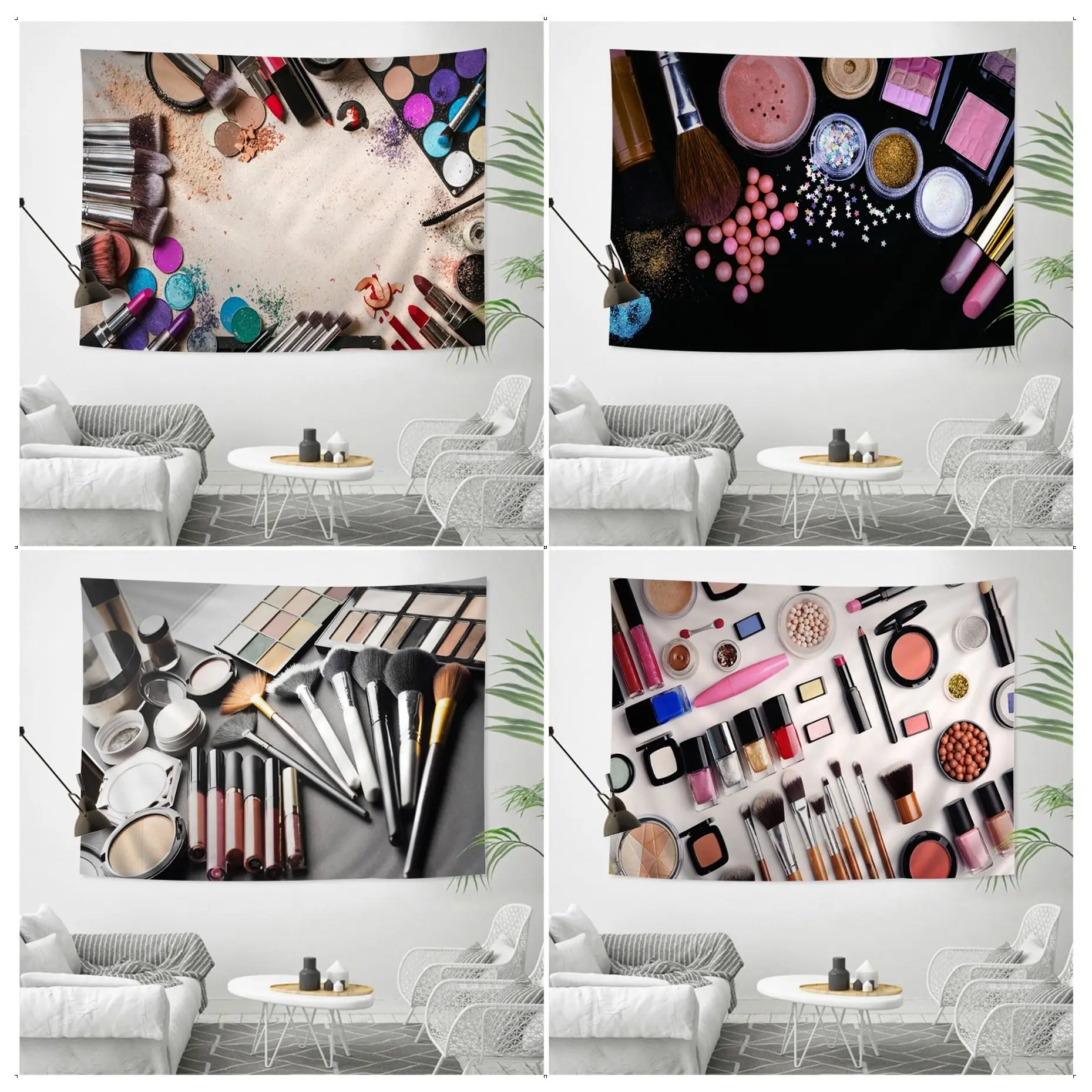 

Косметика для девочек, цветной гобелен на стену для гостиной, домашний декор, макияж, тематический узор с духами, помадой, лист для ногтей