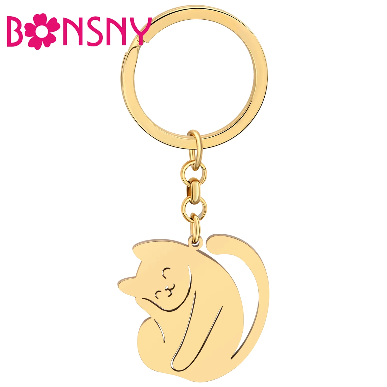

Bonsny Stainless Steel Gold-plated Cute Smile Cat Keychains Pet Wallets Charm Key Chains Keyring Decoration For Women Teens Gift