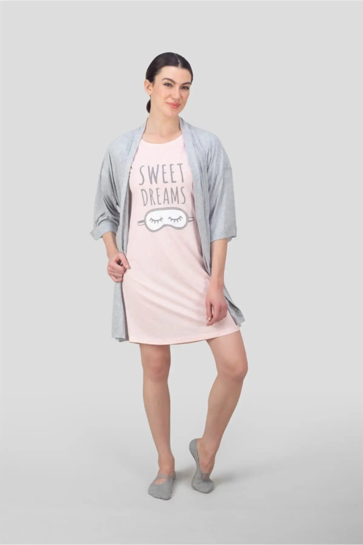 

Dressing Gown Shawl Gray Melange Fashion Robe Female Bathrobe Sexy Peignoir Kimono Bride Dressing Gown Gown Gown Gown Gown