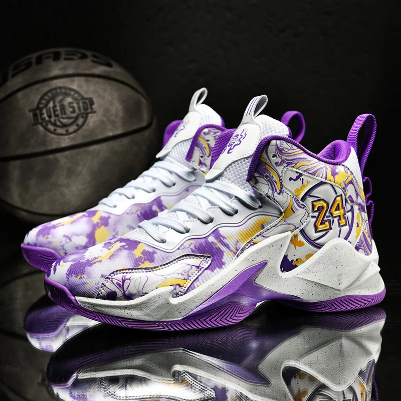 Spring Unisex Purple Men's  Basketball Sneakers Professional High Top Women's Sports Shoes Comfortable Basketball Shoes for Men