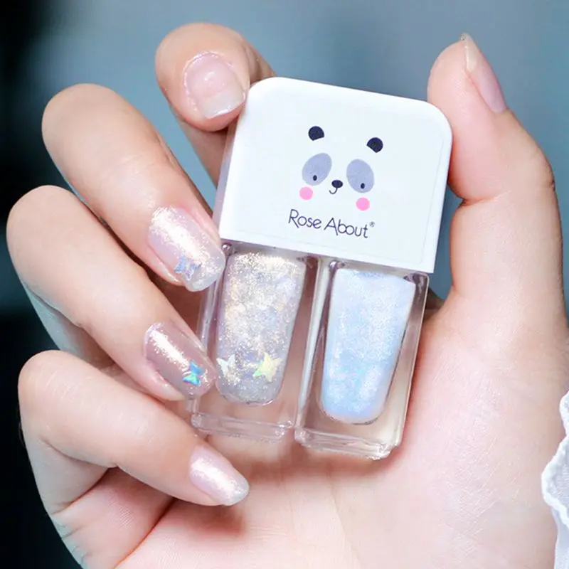 

2 Colors/set Nail Polish Without Lamp Free Baking Quick Drying Lasting Non-Fading Glitter Sequin Untearable Nail Varnishes