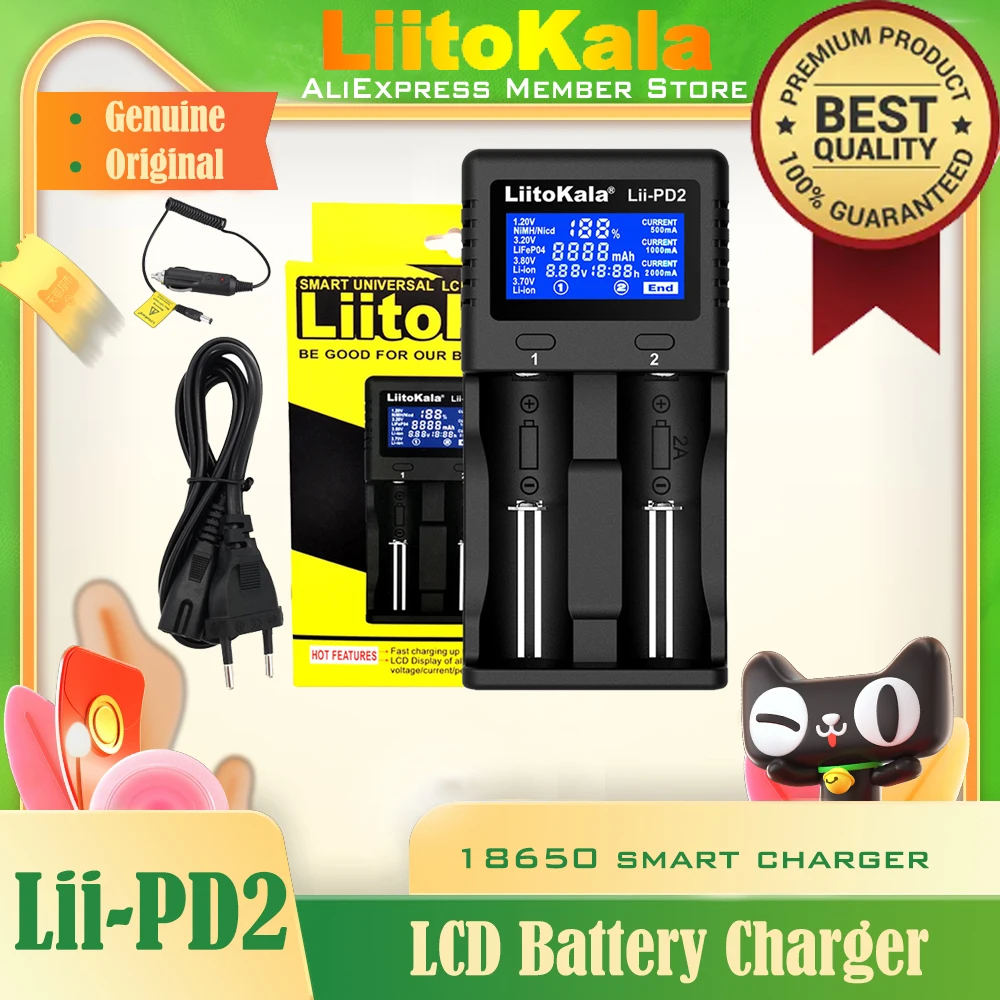 

Genuine/Original New LiitoKala Lii-PD2 battery Charger for 18650 26650 21700 18350 AA AAA 3.7V/3.2V/1.2V lithium NiMH batteries
