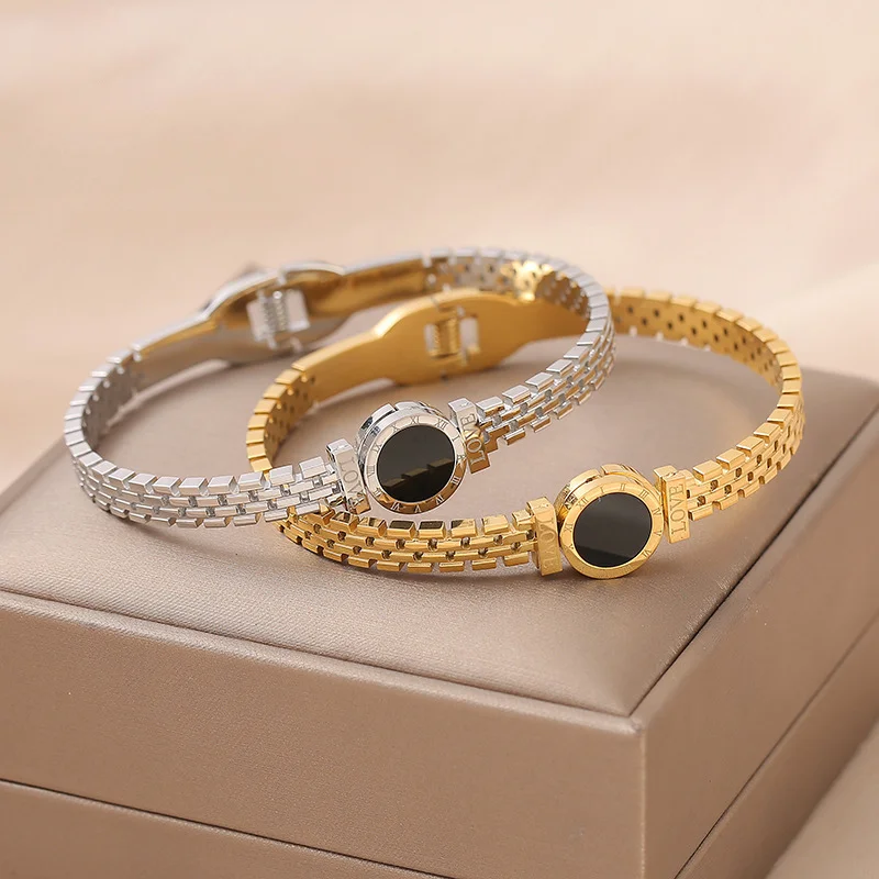 

Fashion Personality Gold/Silver Color Hollow Roman Numerals Bracelet for Women Adjustable Stainless Steel Bangles Jewelry Gift