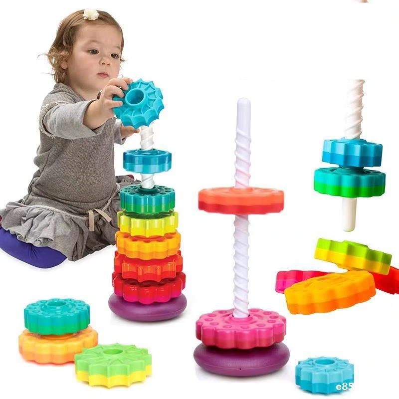 Детские развивающие игрушки, радужная башня, стопка игрушек, цветная спиннинговая башня, строительные блоки, стопное кольцо, детские развивающие игрушки для познания