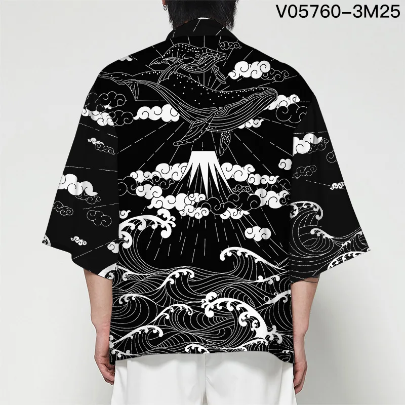 

Men Boys Traditional Haori Yukata Coat Japanese Kimono Cardigan Streetwear Crane Print Beach Robe Samurai Anime Shirt Cosplay