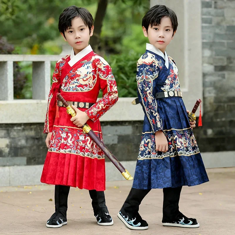 Детский костюм ханьфу Тан в китайском стиле старинного молодого мастера Sinology для