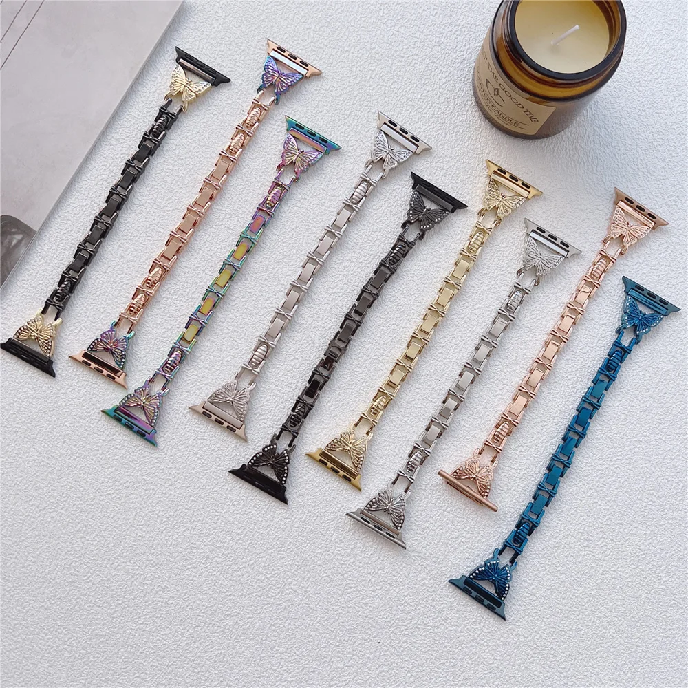 

Ремешок из нержавеющей стали для Apple Watch band, тонкий металлический браслет для iWatch Series se 5 4 6 7 SE, 40 мм 41 мм 44 мм 45 мм