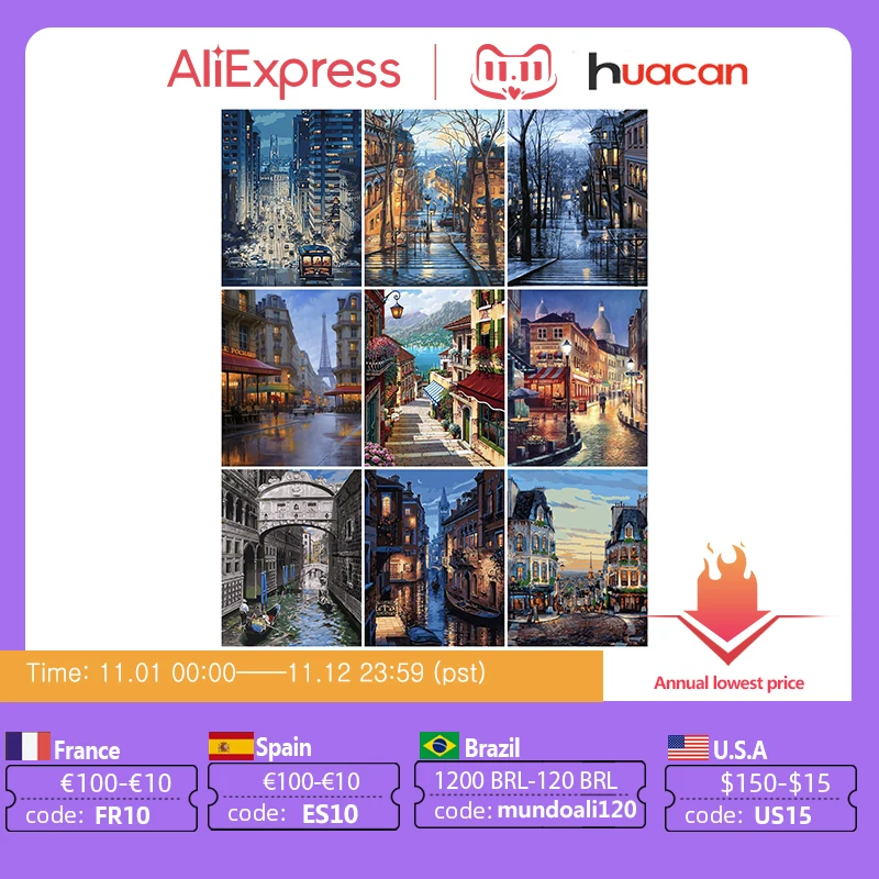 

HUACAN Painting By Numbers Scenery DIY Oil Coloring By Numbers Street Landscape Canvas Paint Art Pictures Home Decor