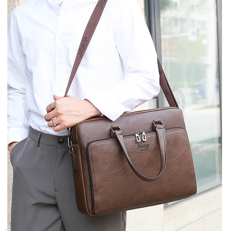 Men'S Executive Briefcase Leather Handbag Computer Laptop Document Shoulder Business Messenger Crossbody Side Briefcase Bag
