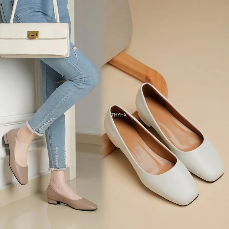 

2022 New Spring and Autumn Fashion Hot Sale Lady Square Toe Pumps Comfortable Women's Office Square Low Heel Shoe Womens Shoes