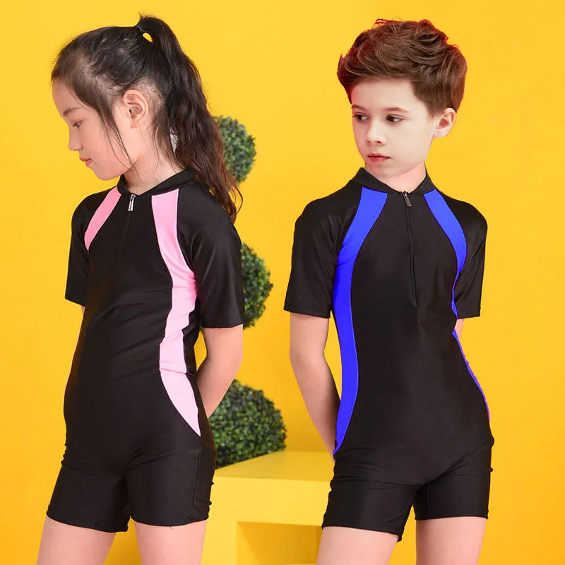 

Children Swimsuit One-piece Swimming Cool Solid Color Playsuit Swimming Beach Bathing Suit Swim Wear For Swimsuit Kids Girl Boys
