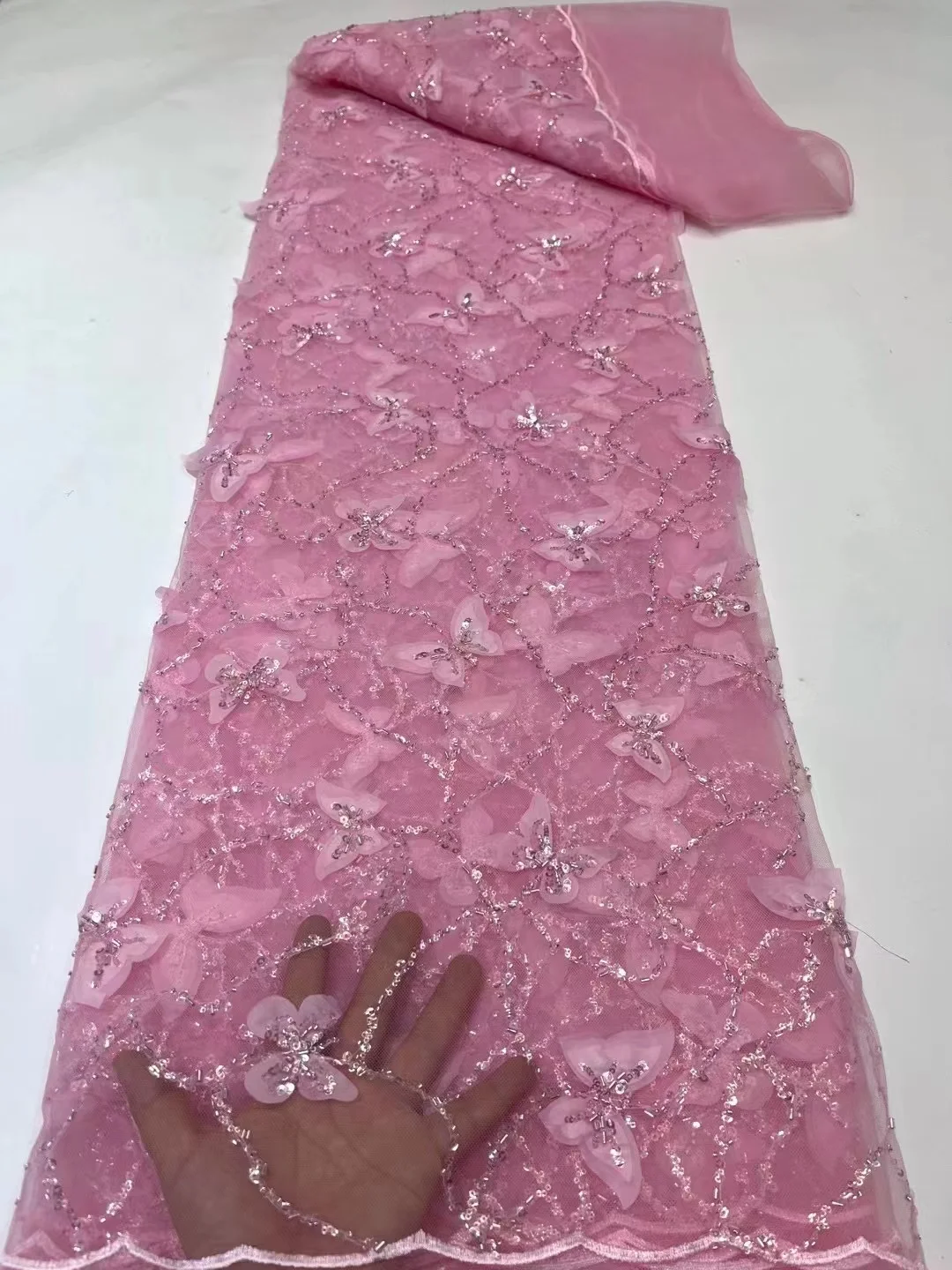 

African High Quality Handmade Beaded Groom Sequins Embroidery French Tulle Lace Nigeria Lace Fabric For Dress Material PL069-3