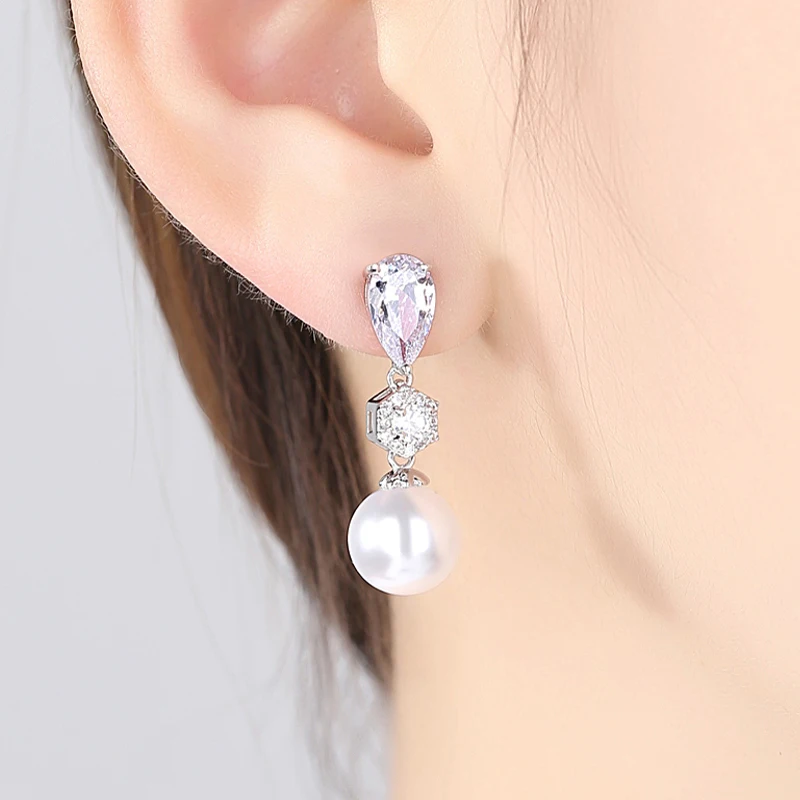 LUOTEEMI модные жемчужные висячие серьги с кристаллом CZ для женщин очаровательные