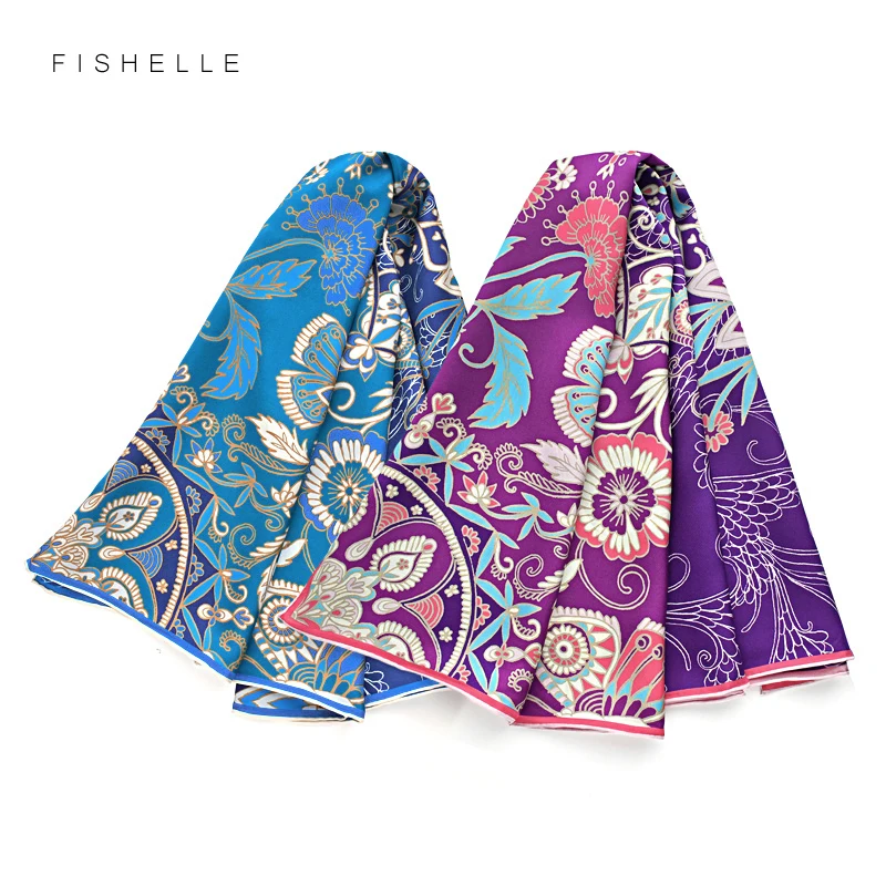 

Женский саржевый шарф из 100% натурального шелка, квадратный шарф 90x90, Дамская бандана, роскошный хиджаб, голубого цвета, весна-осень