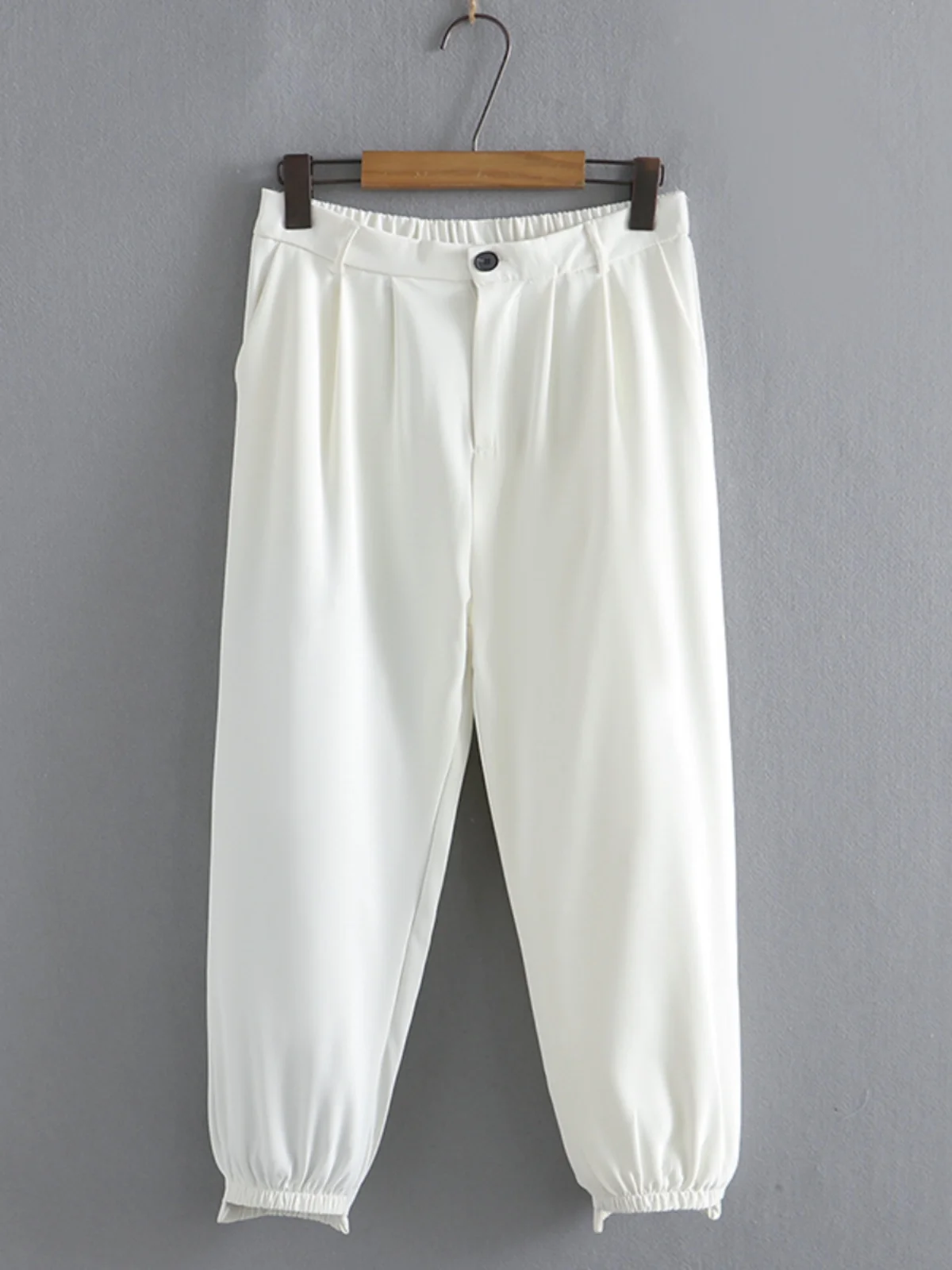 Плюс размер [распродажа] однотонные эластичные шаровары с высокой талией и