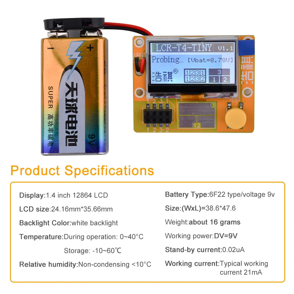 

New LCR-T4-TINY LCR-T4 ESR Meter Transistor Tester Diode Triode Capacitance SCR Inductance MOS/PNP/NPN LCR 12864 LCD Screen