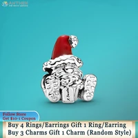 ahthen 925 sterling silver beads seated santa claus present charm fit original pandora bracelets for women jewelry making gift