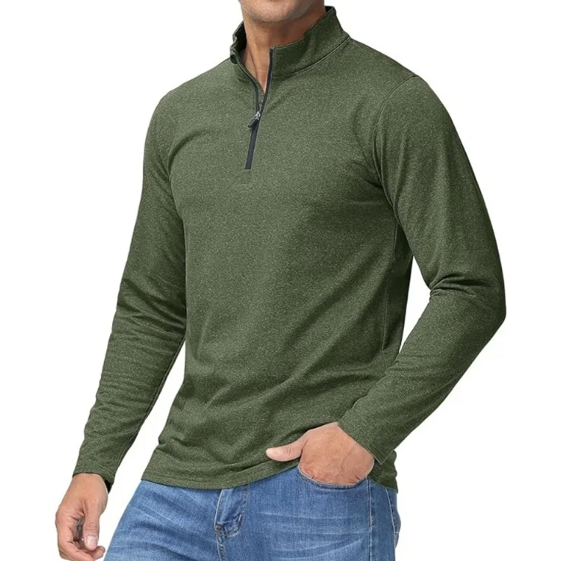 

New Men's Athletic T Shirts 1/4 Zip Collar Long Sleeve Running Active Pullover Workout Shirts Sweatshirt Men Clothing