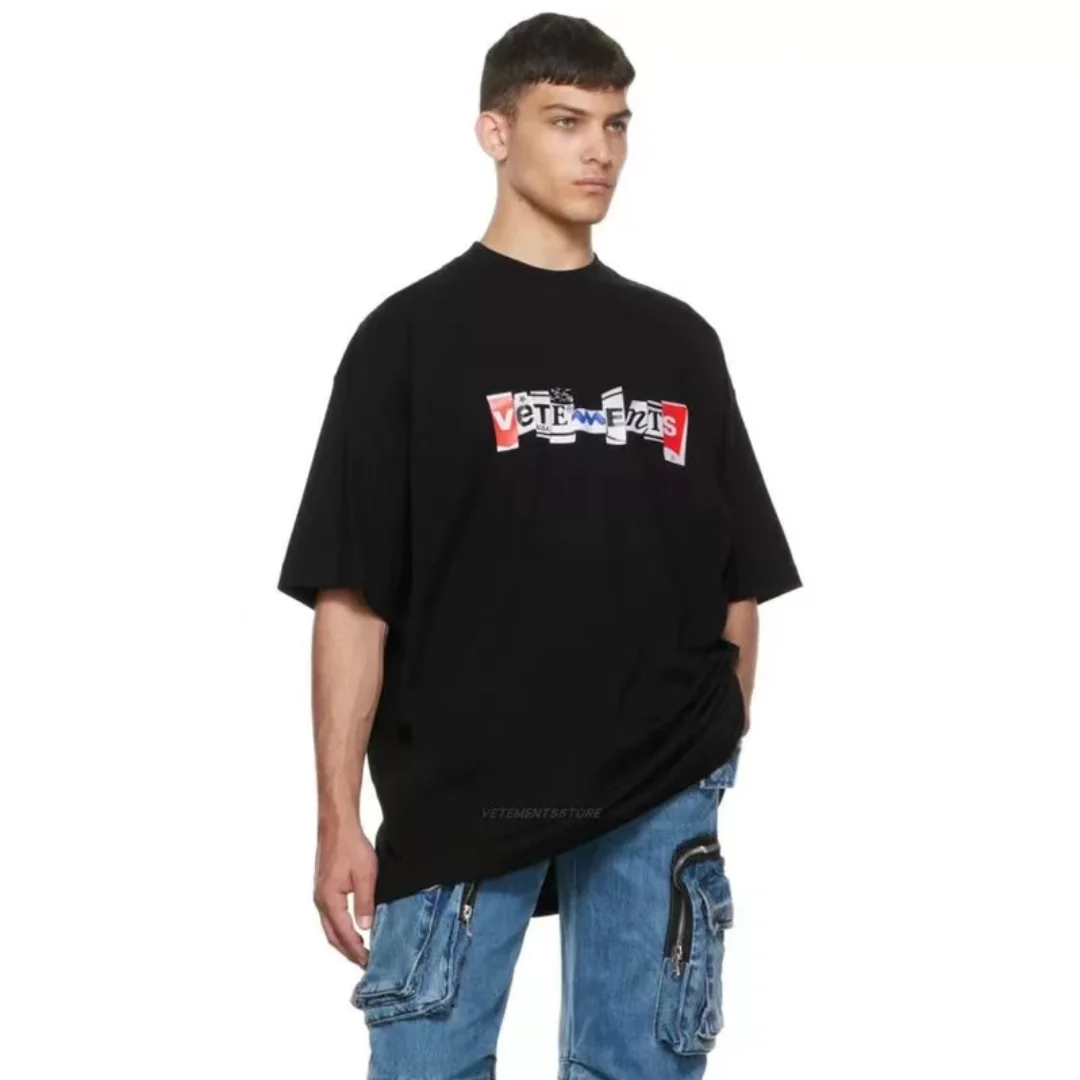 

High Street 2023ss VTM 1:1 Top Quality Logo Embroidery Print Oversized T-shirt Top Tees Streetwear T-shirts Clothes Clothing