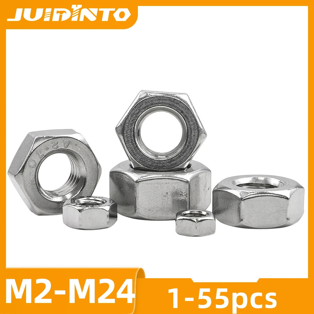 JUIDINTO 1-55 шт. метрические стандартные шестигранные гайки M2 M2.5 M3 M4 M5 M6 M8 шестигранная гайка из нержавеющей стали из углеродистой стали для болта DIN934
