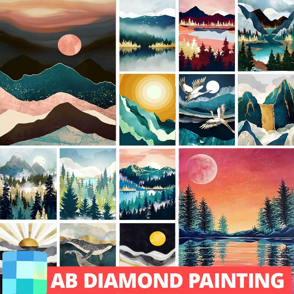

Алмазная живопись 5D DIY AB Drill, пейзаж, закат, Набор для вышивки, горная река, мозаика, искусство, круглая искусство, Декор для дома, подарок