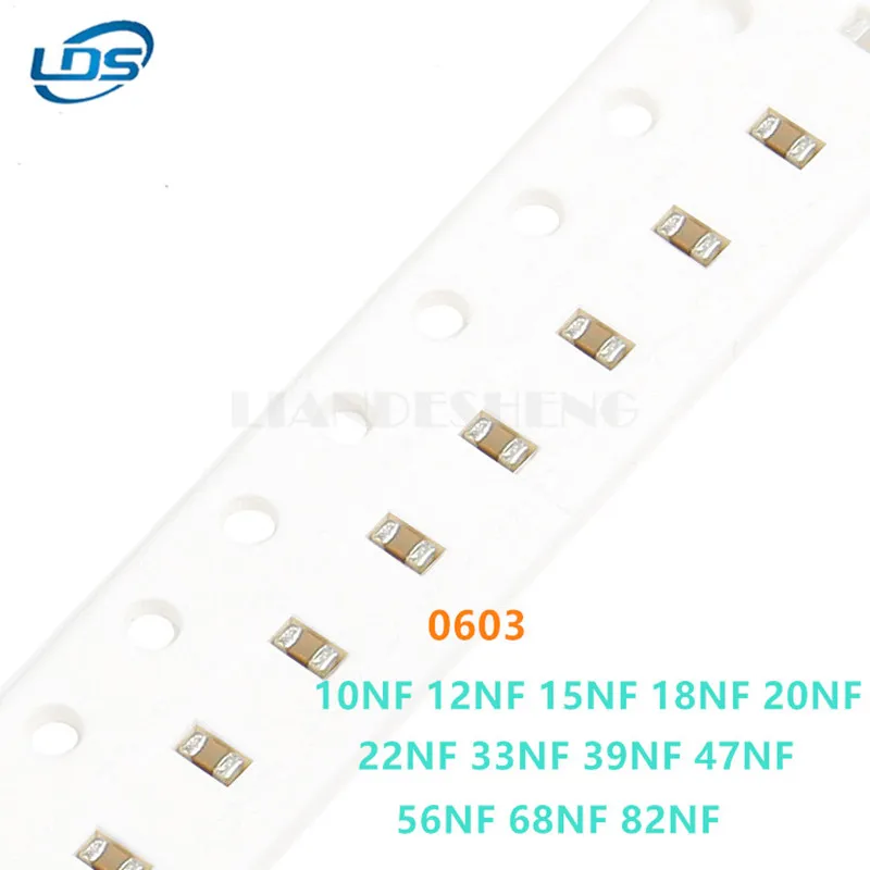 

100pcs SMD Ceramic Capacitor 0603 10nF 12nF 15nF 18nF 22nF 27nF 33nF 39nF 47nF 56nF 68nF 82nF