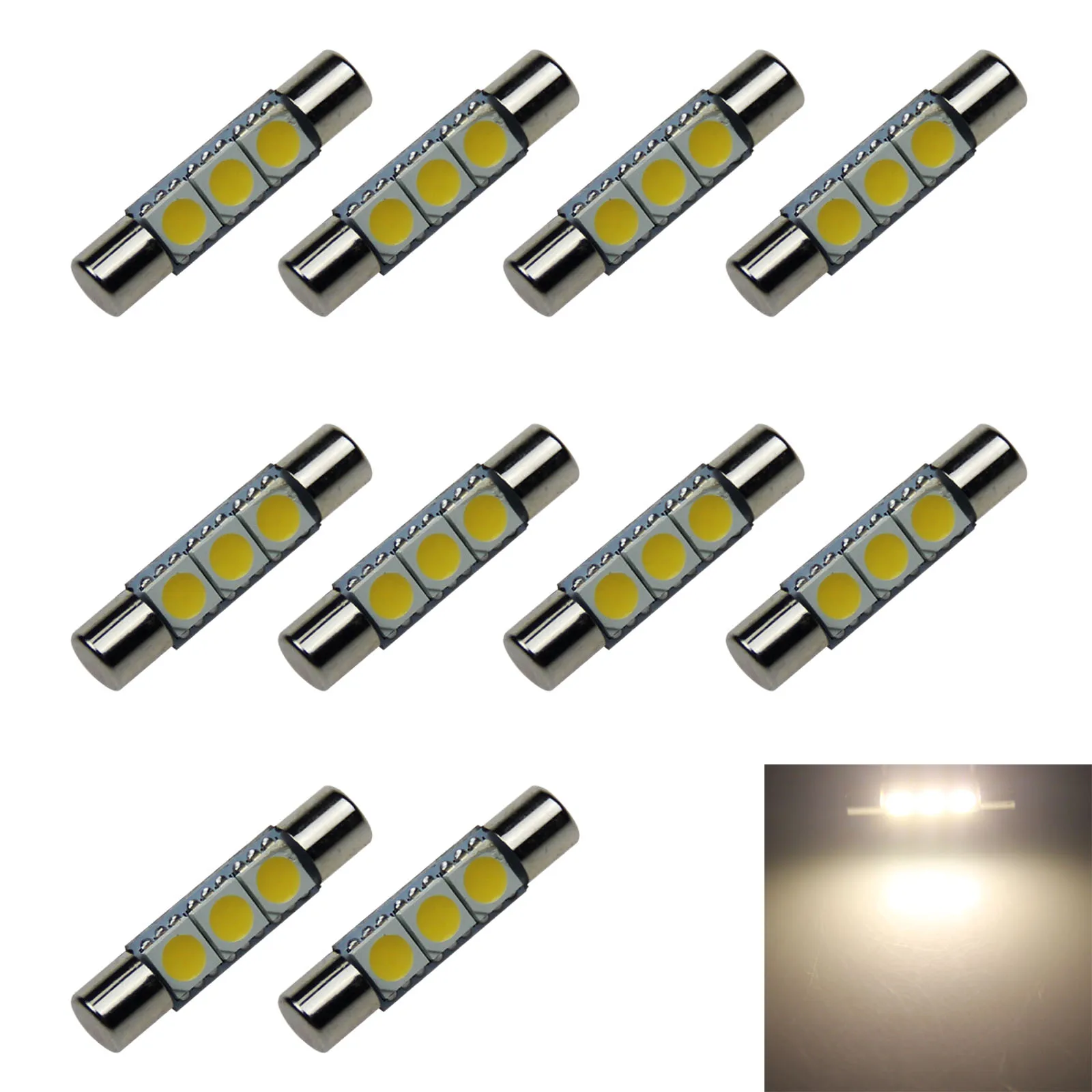 

10x теплый белый авто T6.3 зеркальная лампа плавкого предохранителя фотовспышки 29 мм 3 излучателя 5050 SMD светильник 6614 6614F Z20890