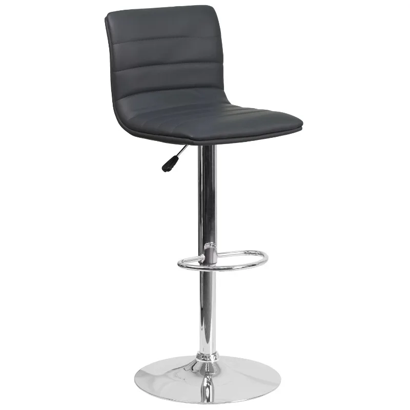 

Flash Furniture Vincent Modern Gray Vinyl Adjustable Bar Stool with Back, Swivel Stool with Chrome Pedestal Base and Footrest