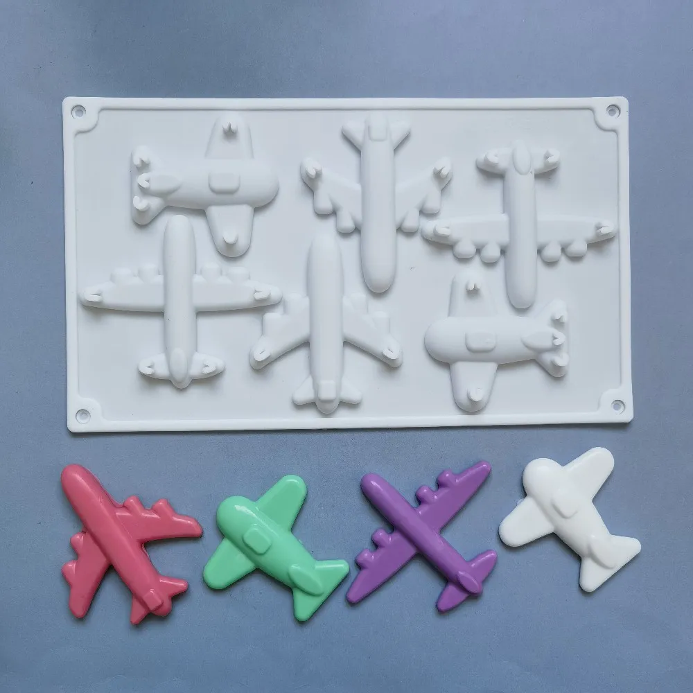 

6 Cavities Airplane Shaped Silicone Molds Cartoon 3D Aircraft Chocolate Mould Mousse Cake Baking Tools Candy Mold