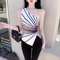 y2k clothes 2022 summer high quality fashion sleeveless short womens tank top temperament irregular lines shoulders top female