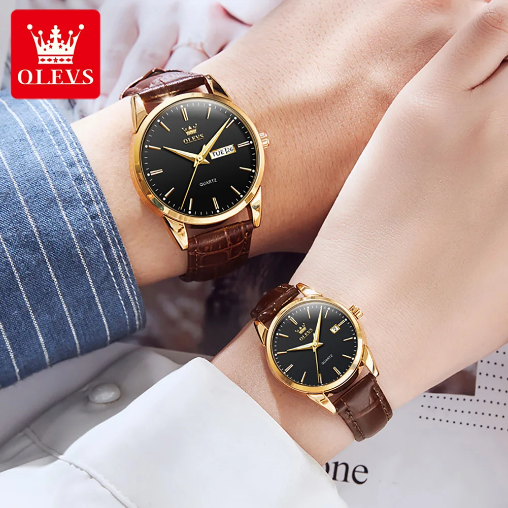 OLEVS Luxury Lover Watches Fashion Leather Quartz Watch for Men Women Dress Calendar Luminous Waterproof Couple Wristwatch