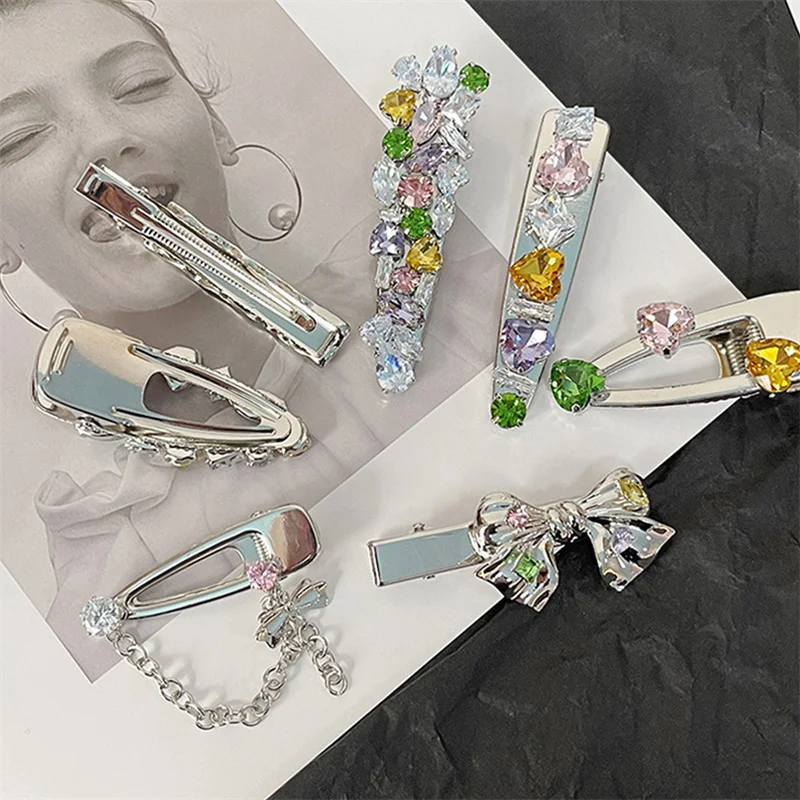 

1 шт. модные корейские блестящие заколки Стразы с кристаллами геометрические заколки для волос в форме капли с имитацией бриллиантов аксесс...