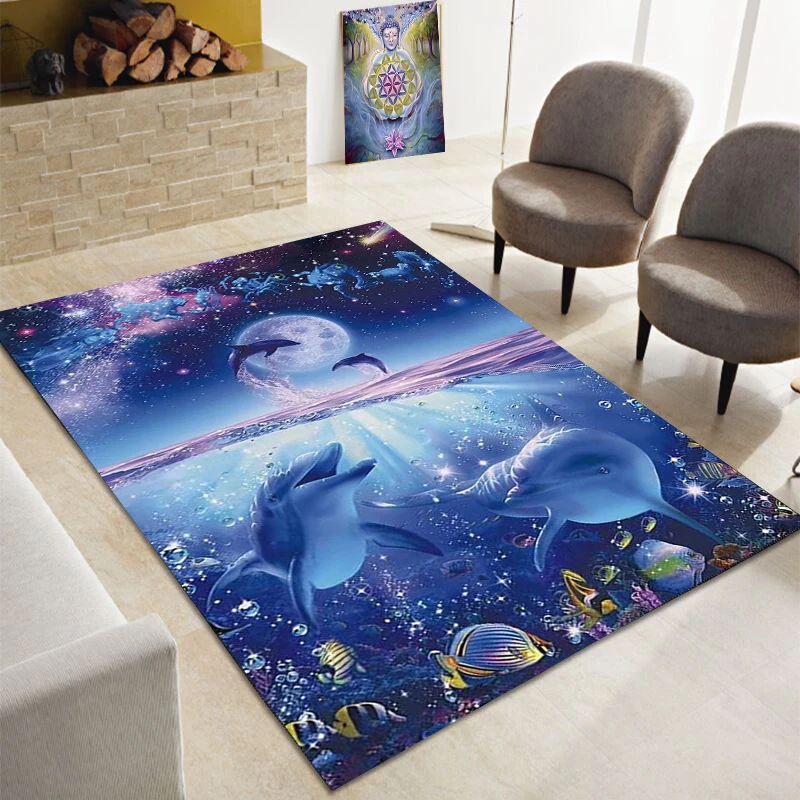 Dream Ocean View Dolphin Print Carpet Bedroom Family Living Room Office Bathroom Mat and Birthday Gift