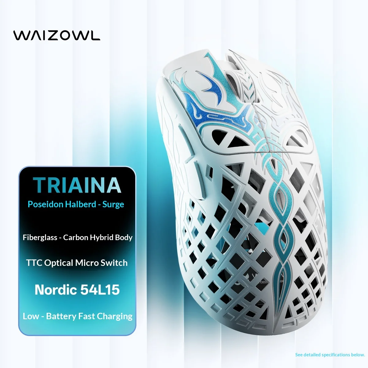 Фото Беспроводная игровая мышь Waizowl TRIAINA с сенсором PAW3950, частотой опроса 8K, чипом N54L15, отслеживанием 20000 кадров/с, сверхнизкой задержкой и легким весом №2