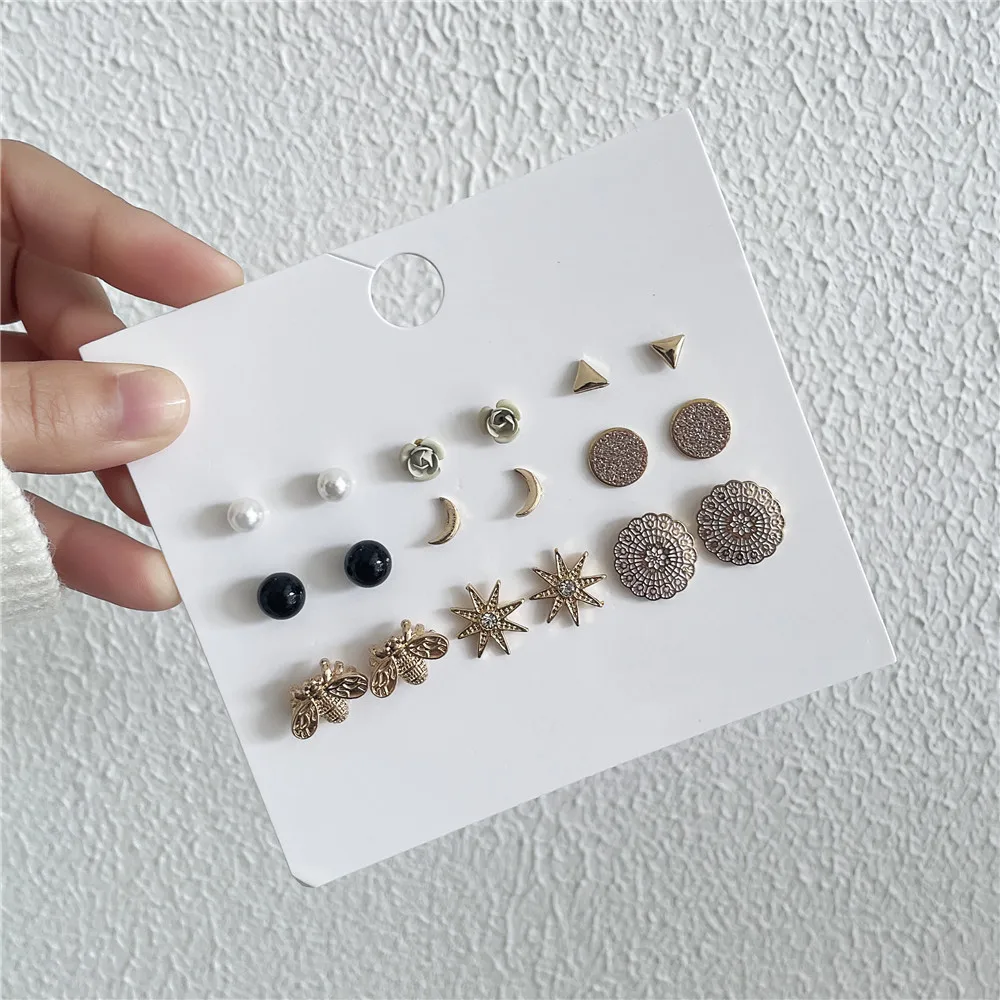 

9 пар/набор, геометрические серьги для девочек и женщин