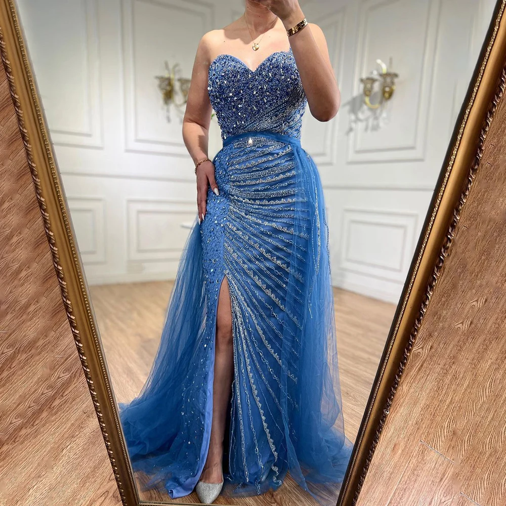 

Haute Couture Sweetheart Side Slit One-Shoulder Mermaid Evening Dress Gowns Detachable Tulle Formal Party Gowns