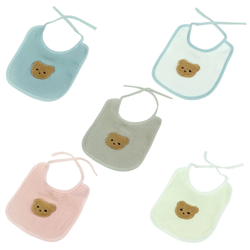 

Fashion Wrinkle Cloth Mini Bear Drooler Bib 100% Pure Cotton Super Absorbent Unisex Newborn Bibs for Babies Toddlers