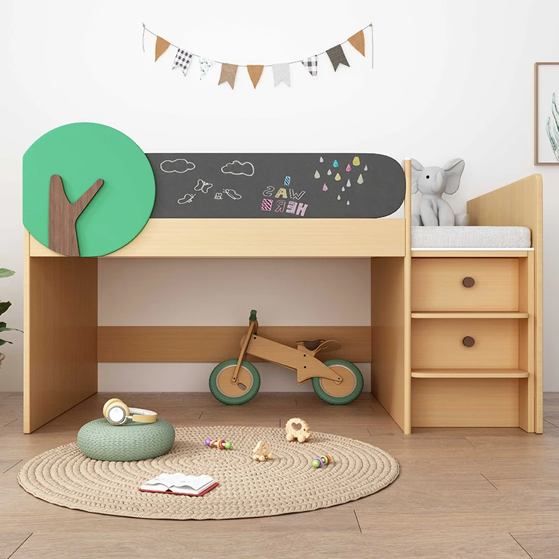 Многофункциональная комбинированная детская кровать полувысокий шкаф