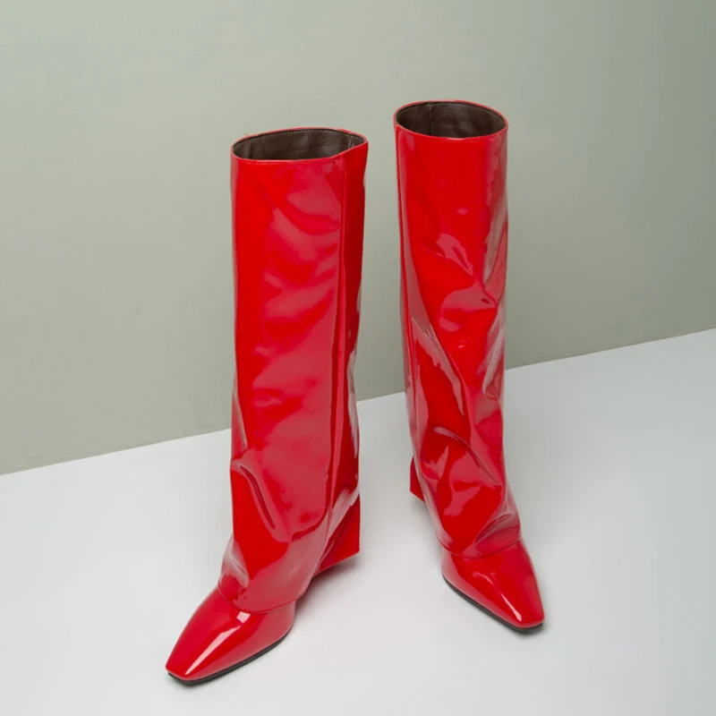 Низкая цена зеркальные лакированные высокие сапоги до колена женские на высокой