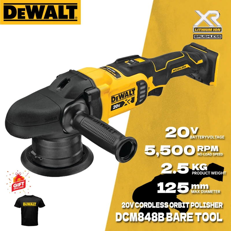 DEWALT DCM848 Brushless Cordless Polishing Machine Lithium Power Tools DCM848B 125MM 20V Variable-Speed Random Orbit Polisher