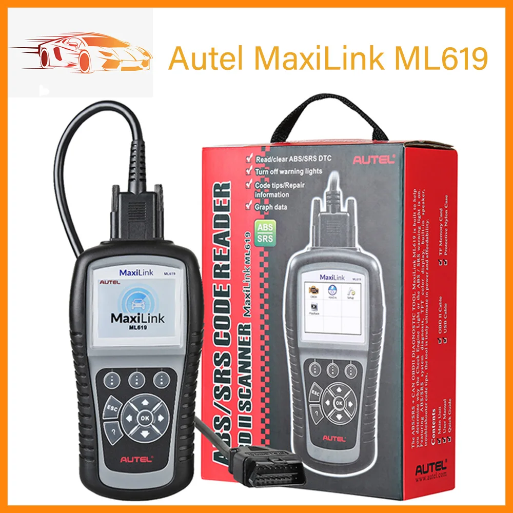 

Autel Maxilink ML619 ABS/SRS + CAN OBD2 диагностический инструмент, автомобильный считыватель кодов, Автомобильный сканер, бесплатная доставка